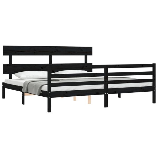 vidaXL Massivholzbett mit Kopfteil Schwarz 200x200 cm