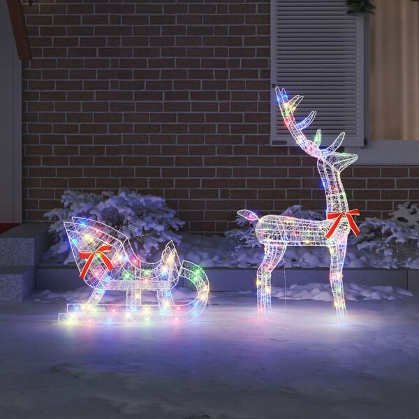 vidaXL Rentier Zieh Schlitten mit 200 LEDs Bunt 70 x 26 x 129 cm Acryl