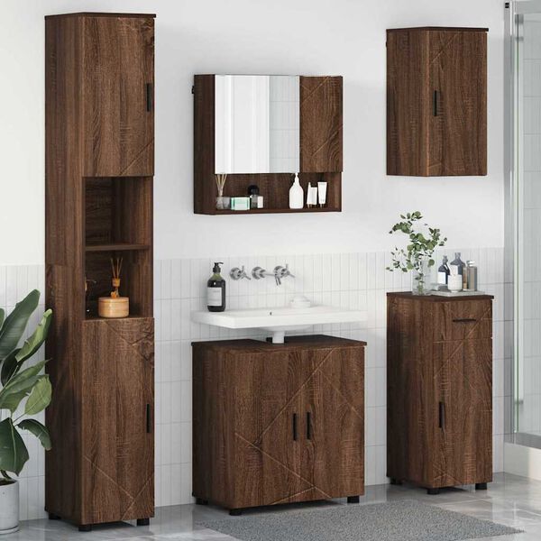 vidaXL Badezimmerm&ouml;bel-Set mit Schubladen 5 pcs Braun Eichen-Optik