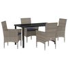 vidaXL Tisch- und Stuhlset mit Kissen 5 pcs Grau PE-Rattan