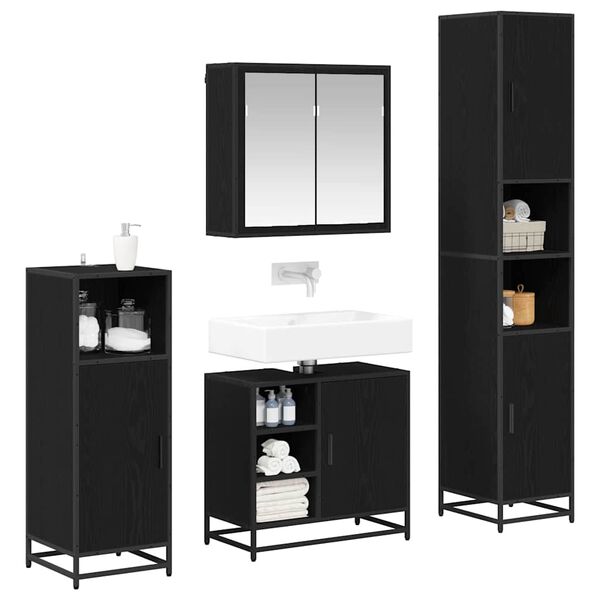vidaXL Badezimmerm&ouml;bel-Set 4 pcs Schwarz Eichen-Optik Holzwerkstoff