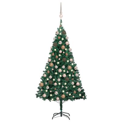 vidaXL Künstlicher Weihnachtsbaum mit LEDs & Kugeln Grün 120 cm PVC
