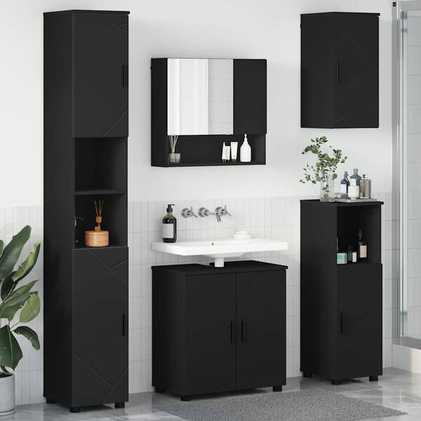 vidaXL Badezimmerm&ouml;bel-Set 5 pcs Schwarz Holzwerkstoff & Metall