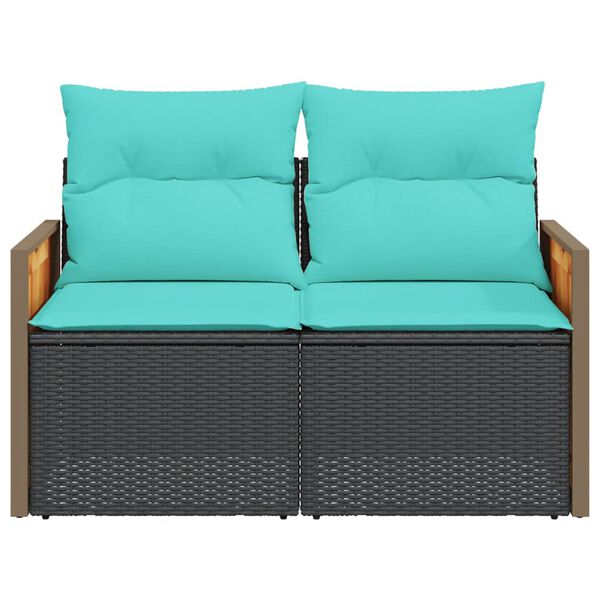 vidaXL Gartensofa mit Kissen 2-Sitzer Schwarz Poly Rattan