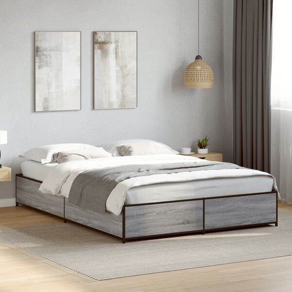 vidaXL Bettgestell Grau Sonoma 120x190 cm Holzwerkstoff und Metall