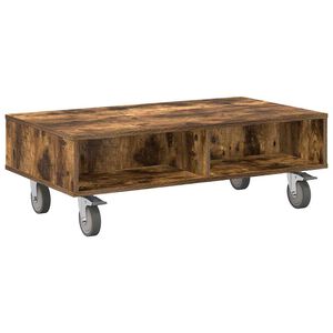 vidaXL Beistelltisch mit R&auml;dern Ger&auml;ucherte Eiche 90 x 50 x 30 cm