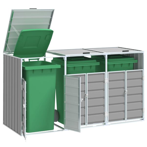 vidaXL M&uuml;lltonnenbox f&uuml;r 3 Tonnen Grau 216x81x115 cm Stahl