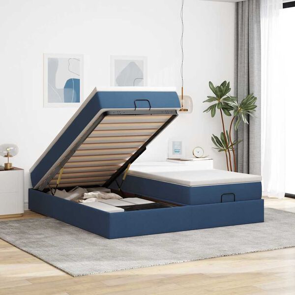 vidaXL Ottoman-Bett mit Matratzen Blau 160x200 cm Stoff