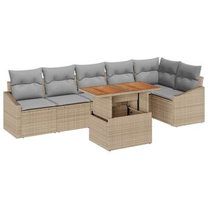 vidaXL Garten-Sofa-Set mit Speicher 7 pcs Beige Poly Rattan