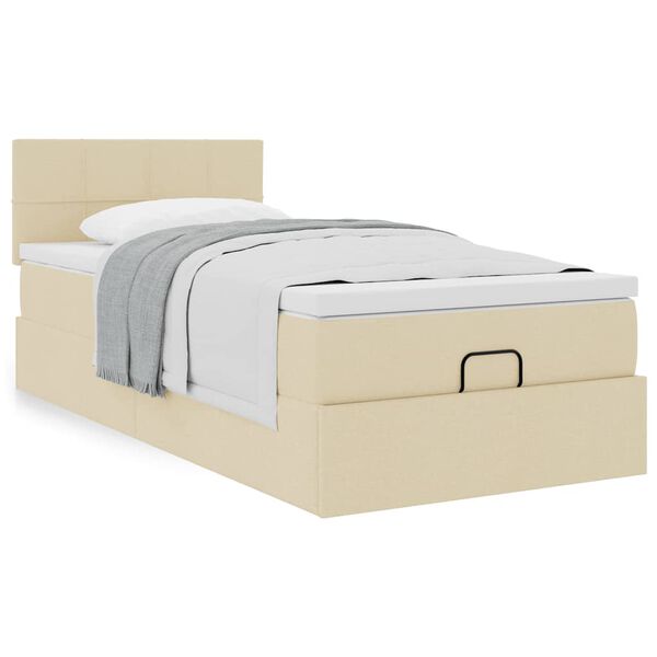 vidaXL Ottoman-Bett mit Matratze Creme 90x200 cm Stoff