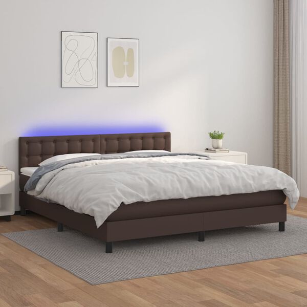 vidaXL Boxspringbett mit Matratze & LED Braun 180x200 cm Kunstleder