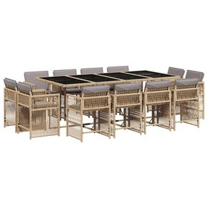 vidaXL 13-tlg. Garten-Essgruppe mit Kissen Beigemischung Poly Rattan