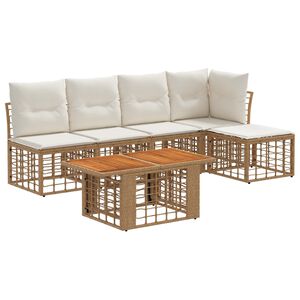 vidaXL Gartensofa-set 6 stk. Nat&uuml;rlich und Cremwei&szlig; Poly-Rattan