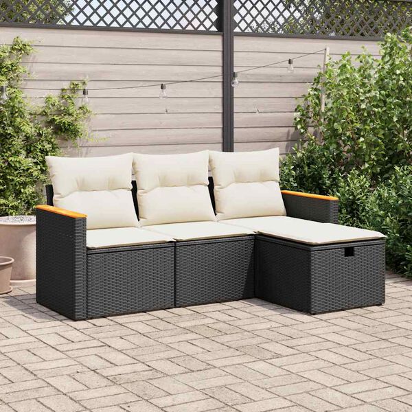 vidaXL 4-tlg. Garten-Sofagarnitur mit Kissen Schwarz Poly Rattan