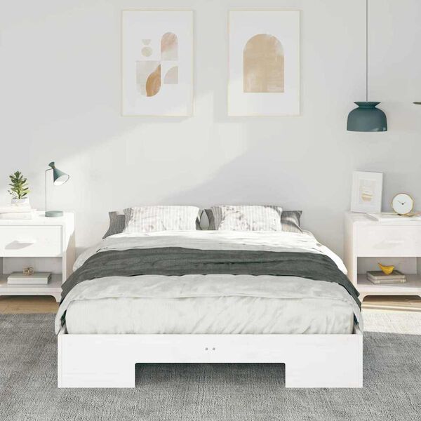 vidaXL Bodenbettgestell Wei&szlig; 140 x 190 cm Massivholz Kiefer