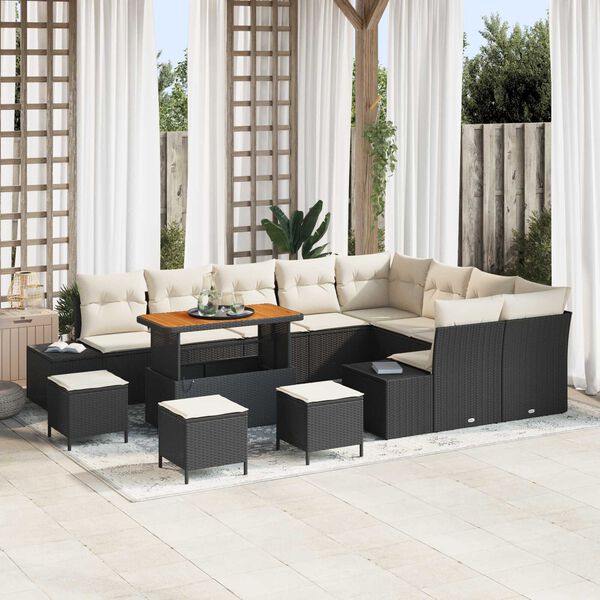 vidaXL Garten-Sofa-Set mit Speicher 13 pcs Schwarz Poly Rattan