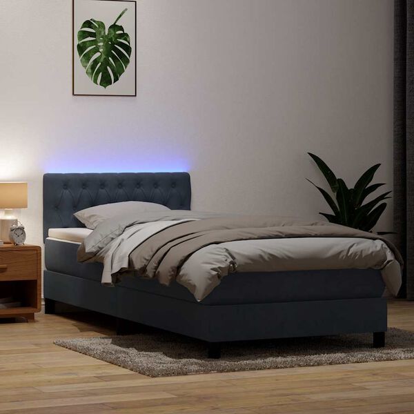 vidaXL Boxspringbett mit Matratze & LED Dunkelgrau 100x210 cm Samt
