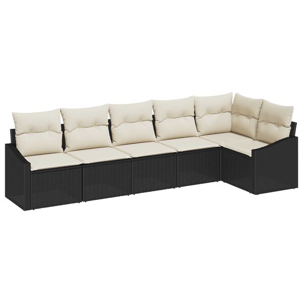 vidaXL Sofa Set mit Kissen 6 pcs Schwarz und Creme Poly-Rattan