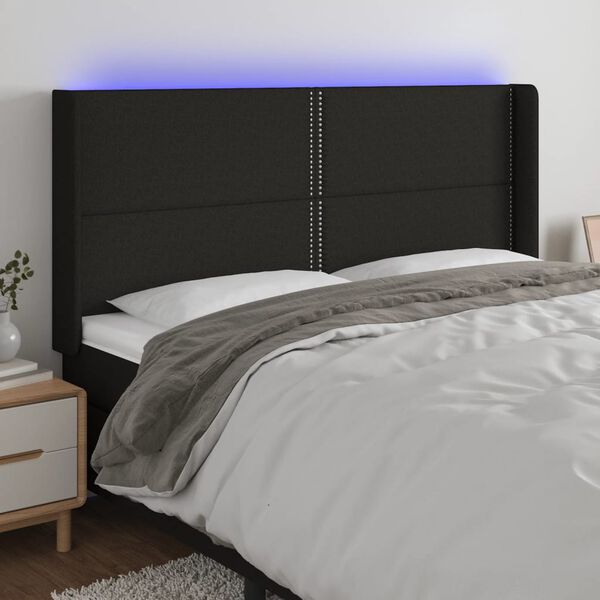 vidaXL LED Kopfteil Schwarz 183x16x118/128 cm Stoff
