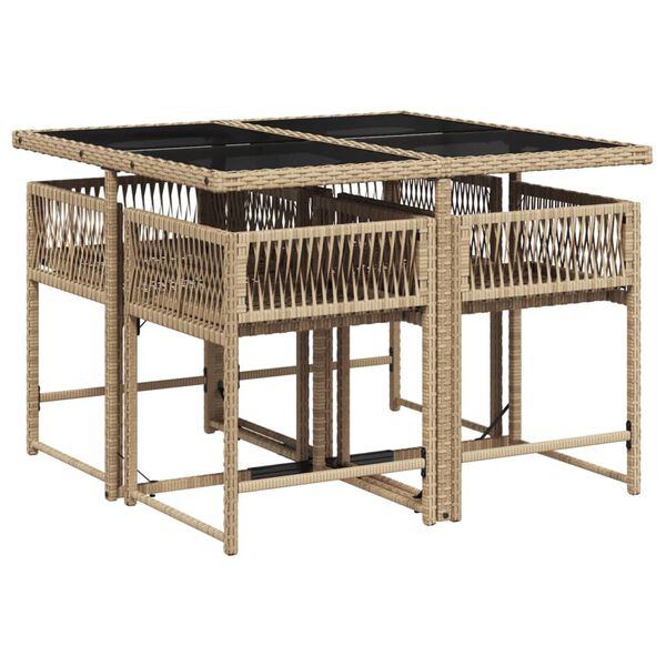 vidaXL 5-tlg. Garten-Essgruppe mit Kissen Beigemischung Poly Rattan