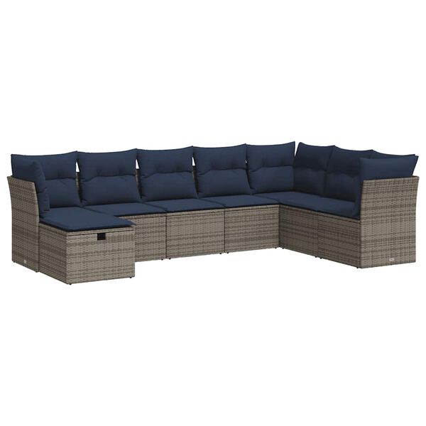 vidaXL 8-tlg. Garten-Sofagarnitur mit Kissen Grau Poly Rattan