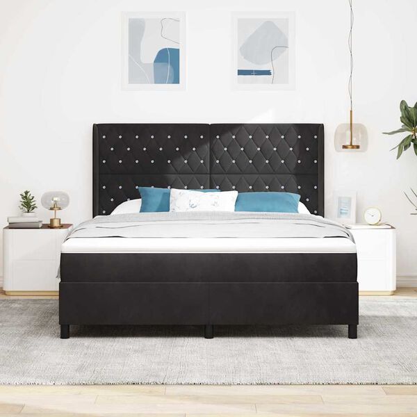 vidaXL LED Boxspringbett mit Matratze Argyle Schwarz 180 x 200 cm Samt