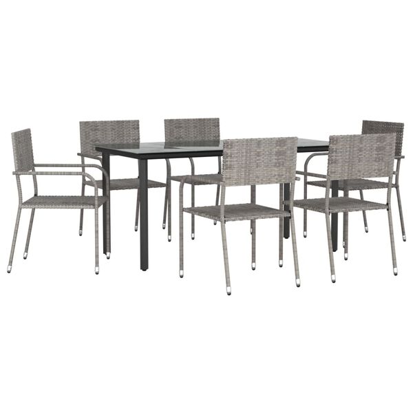 vidaXL 7-tlg. Garten-Essgruppe Grau und Schwarz Poly Rattan und Stahl