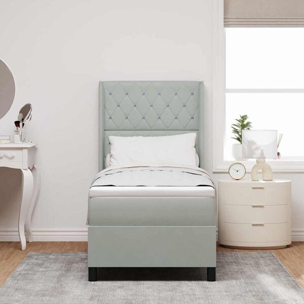 vidaXL Boxspringbett mit Matratze Hellgrau 80 x 200 cm Samt
