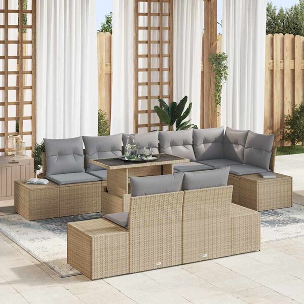 vidaXL Gartensofa-set mit Kissen 9 pcs Beige und Hellgrau Poly-Rattan