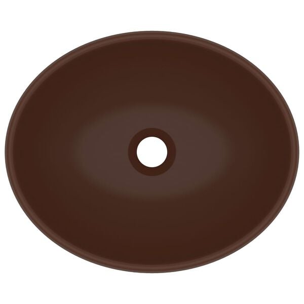 vidaXL Luxuriöses Ovales Waschbecken Matt Dunkelbraun 40x33 cm Keramik