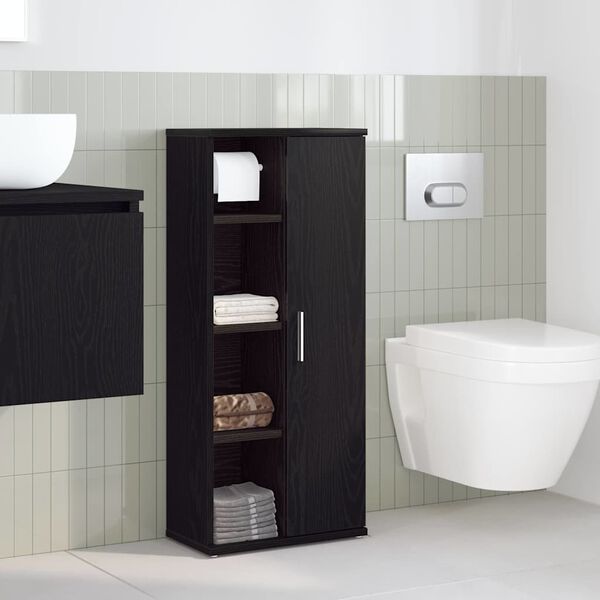 vidaXL Badezimmerschrank mit Rollenhalter Schwarz 39x22x90 cm