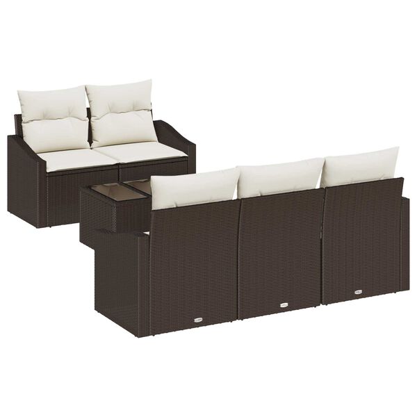 vidaXL Sofa Set mit Kissen 6 pcs Braun und Creme Poly-Rattan