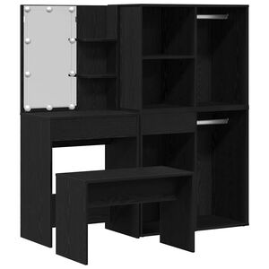 vidaXL Schminktischset mit LED mit Regal 4 stk. Schwarz Eichen-Optik