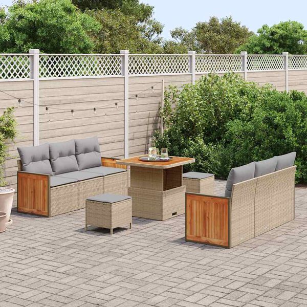 vidaXL Gartensofa-set mit Kissen 11 pcs Beige und Hellgrau Poly-Rattan