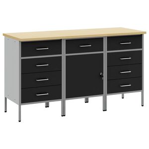 vidaXL Werkbank mit Schubladen 3 pcs Schwarz und Grau 150 x 55 x 85 cm