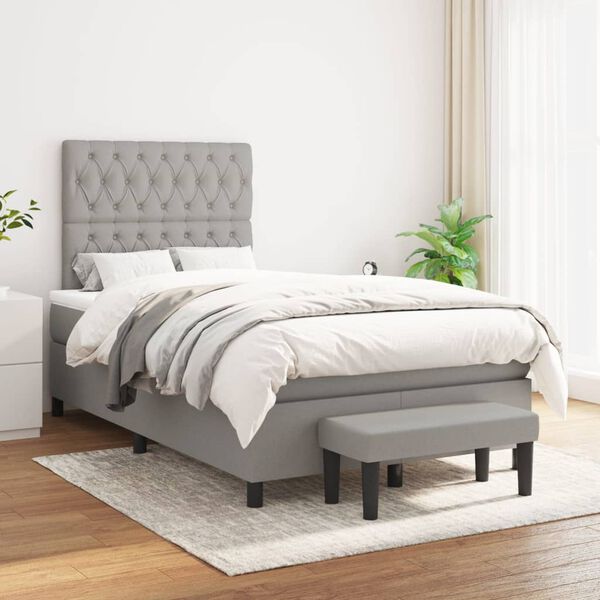 vidaXL Boxspringbett mit Matratze Hellgrau 120x200 cm Stoff