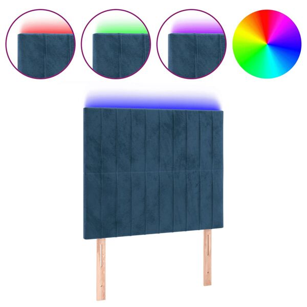 vidaXL LED Kopfteil Dunkelblau 80x5x118/128 cm Samt