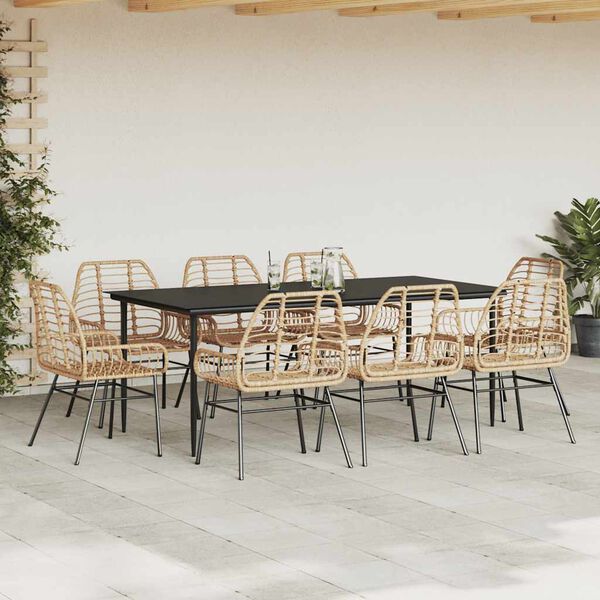 vidaXL 9-teiliges Garten-Esszimmerset Braunes Polyrattanglas
