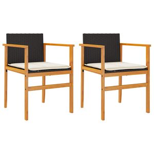 vidaXL Gartenst&uuml;hle mit Kissen 2 Stk. Schwarz Poly Rattan Massivholz