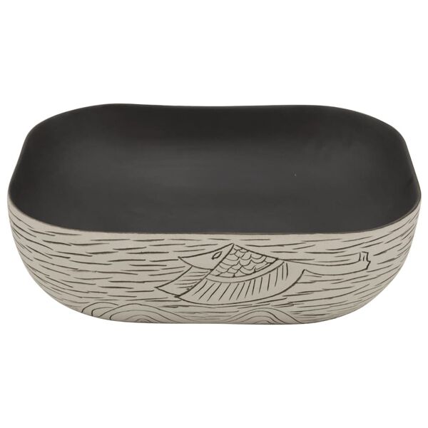 vidaXL Aufsatzwaschbecken Grau Schwarz Rechteck 48x37,5x13,5cm Keramik