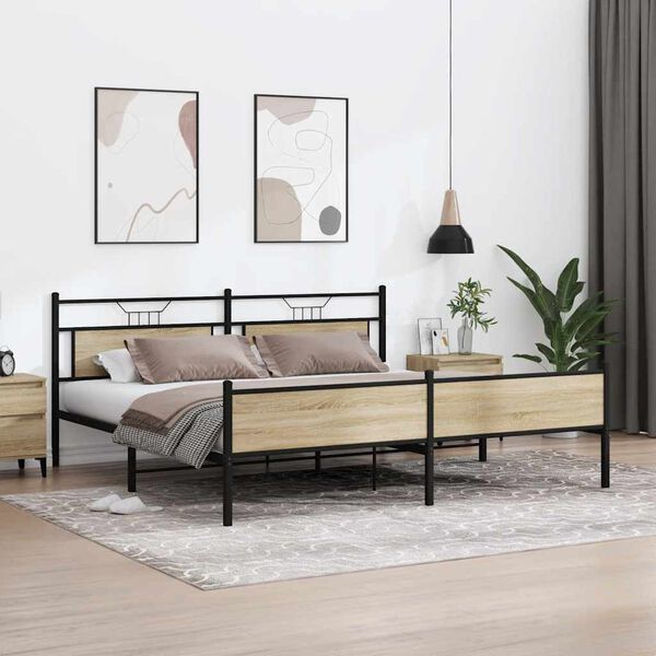 vidaXL Metallbett ohne Matratze Sonoma-Eiche 193x201 cm