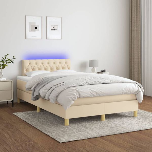 vidaXL Boxspringbett mit Matratze & LED Creme 120x200 cm Stoff
