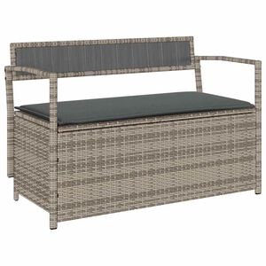 vidaXL Gartenbank mit Stauraum und Kissen Grau Poly Rattan