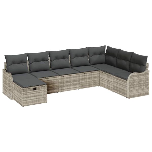 vidaXL Sofa Set mit Kissen mit Speicher 8 pcs Hellgrau Poly-Rattan