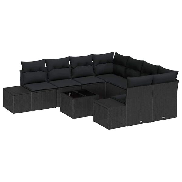 vidaXL Sofa Set mit Kissen 9 pcs Schwarz Poly Rattan
