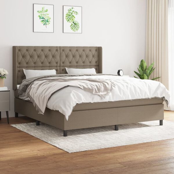 vidaXL Boxspringbett mit Matratze Taupe 160x200 cm Stoff