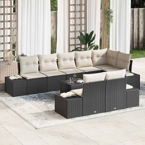 vidaXL Gartensofa-set mit Speicher Schwarz und Creme Poly Rattan