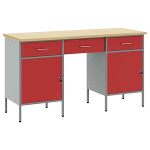 vidaXL Werkbank 3 stk. Rot und Grau Ingenieure Holz und Stahl