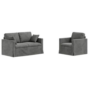 vidaXL Sofa Set 2 stk. Dunkelgrau Samt