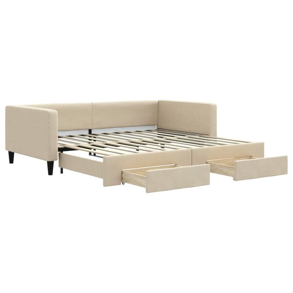 vidaXL Tagesbett Ausziehbar mit Schubladen Creme 100x200 cm Stoff